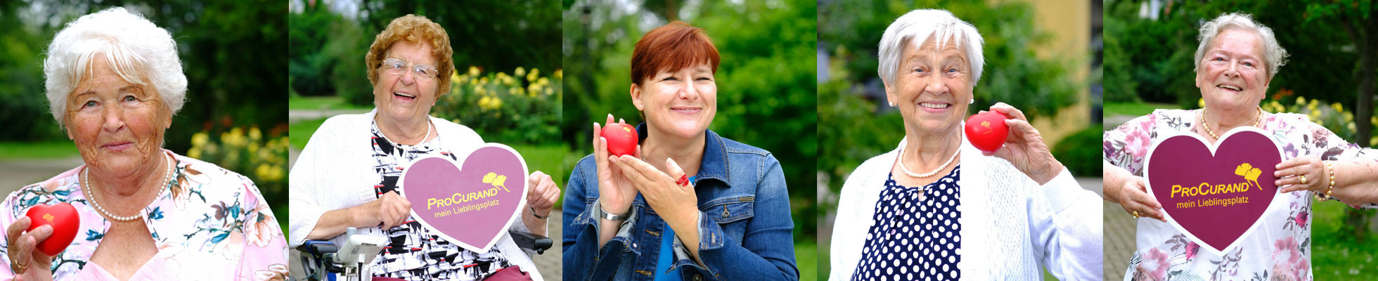 Collage aus Mitarbeiter*innen und Seniorinnen der ProCurand Seniorenresidenz Am Hufeisensee