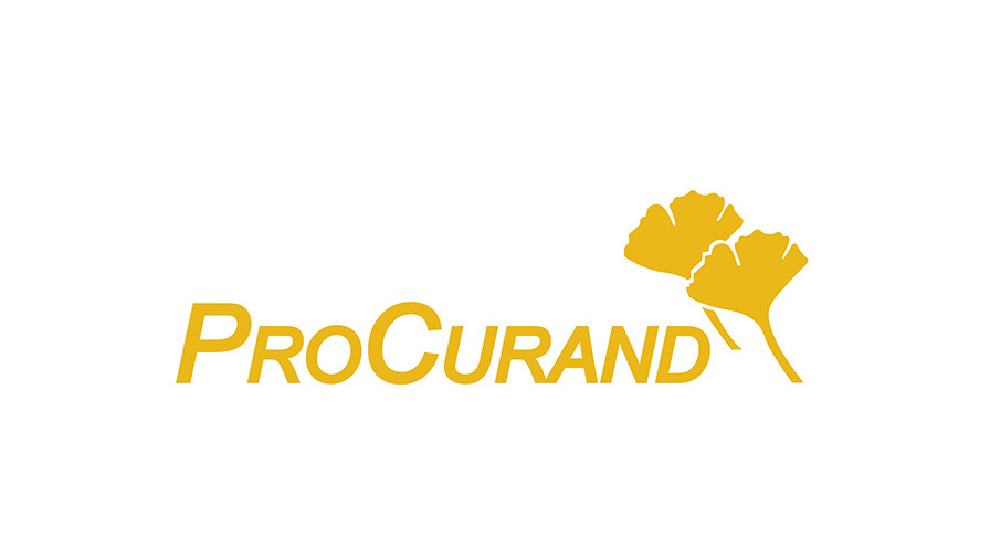 ProCurand Logo: Schriftzug mit Ginkgo