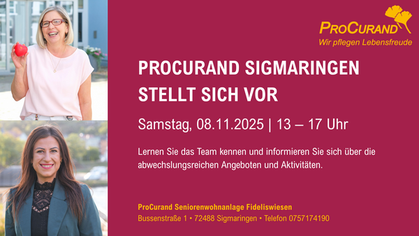 ProCurand Sigmaringen stellt sich vor am Samstag, 08.11.2025 von 13:00 – 17:00 Uhr.