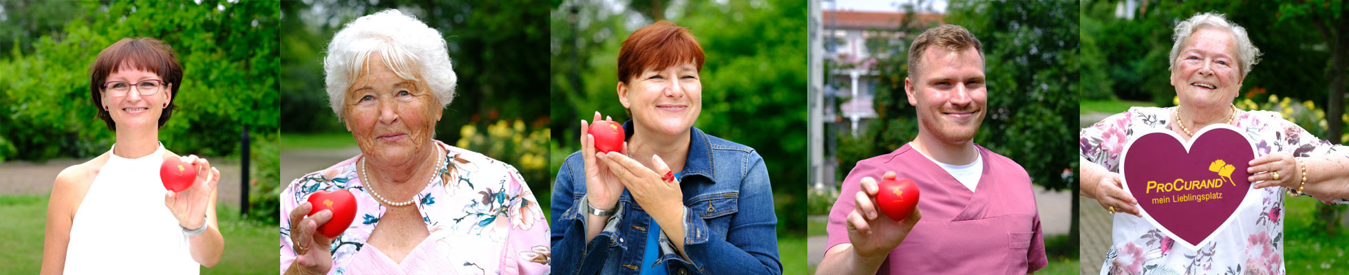 Collage aus Mitarbeiter*innen und Seniorinnen der ProCurand Seniorenresidenz Am Hufeisensee