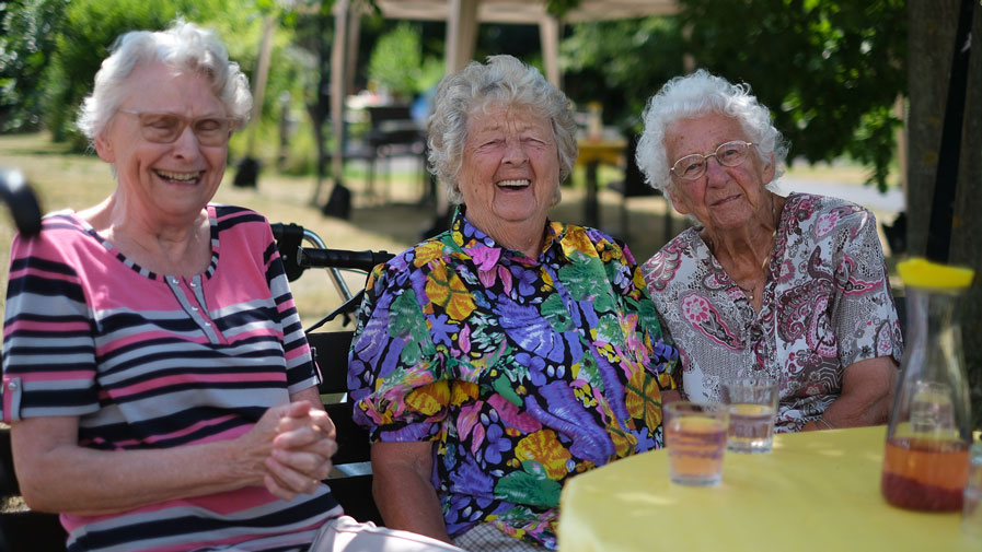 Bewohnerinnen auf dem Sommerfest in der Seniorenresidenz Am Hufeisensee