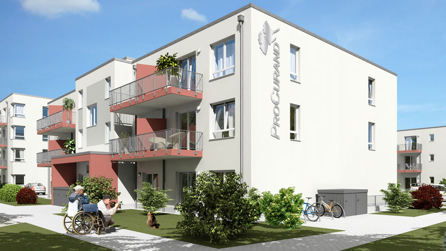 Visualisierung der neuen Service-Apartmentanlage der ProCurand Strausberg Wriezener Straße