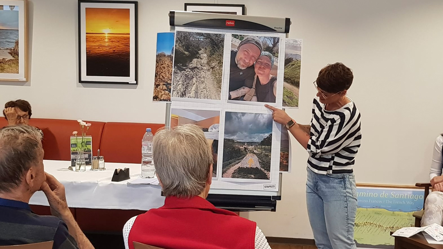 Reading about the Way of St James in Bölschestraße