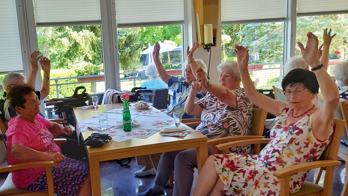 Senior citizens have a lot of fun at the Pentecost celebration.
